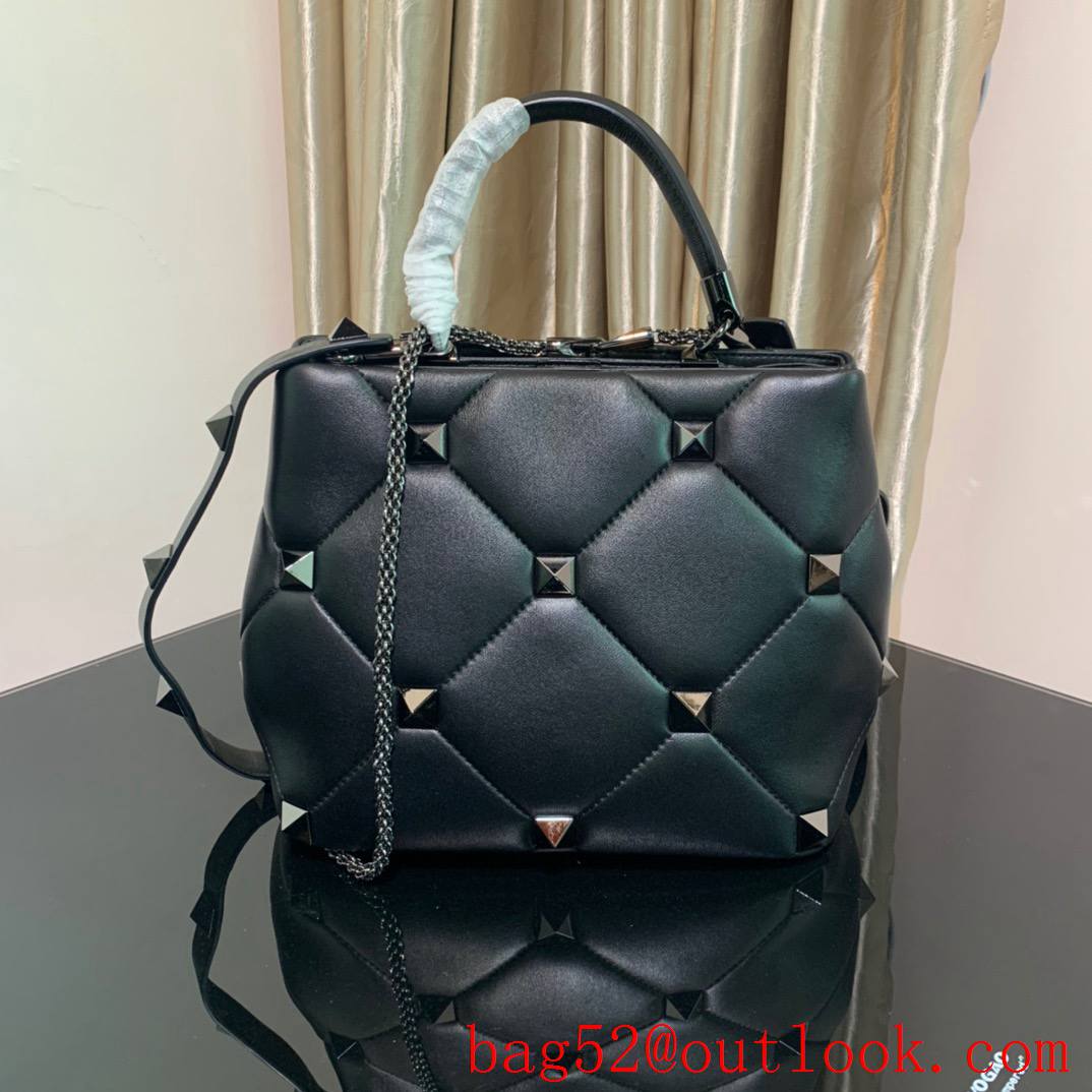 Valentino Large Roman Stud The Handle Bag in Nappa Leather Black