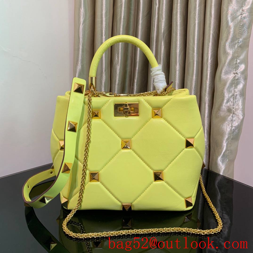 Valentino Large Roman Stud The Handle Bag in Nappa Leather Yellow