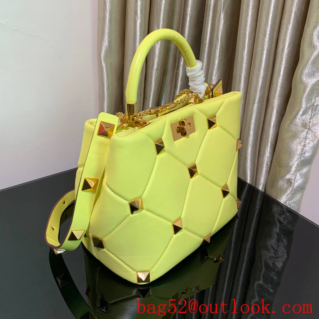 Valentino Large Roman Stud The Handle Bag in Nappa Leather Yellow