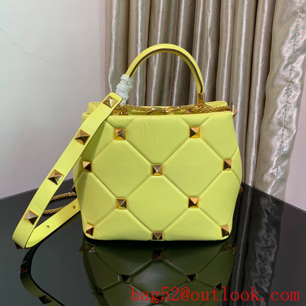 Valentino Large Roman Stud The Handle Bag in Nappa Leather Yellow