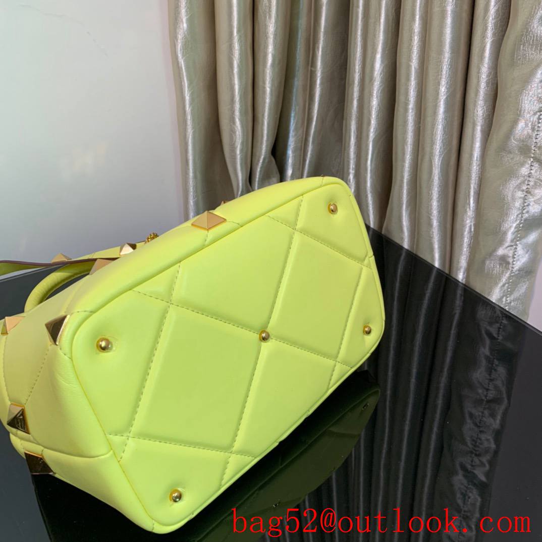 Valentino Large Roman Stud The Handle Bag in Nappa Leather Yellow