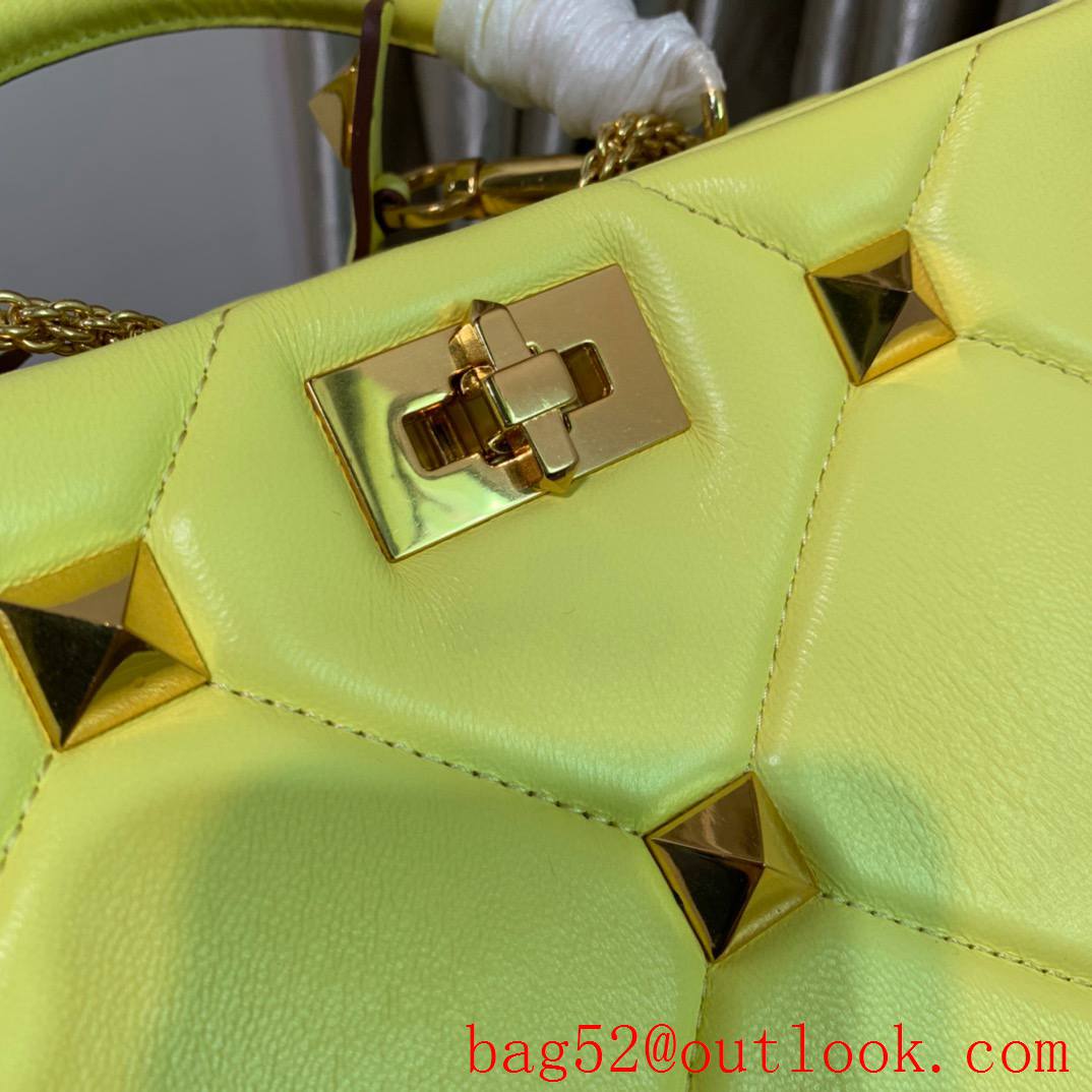 Valentino Large Roman Stud The Handle Bag in Nappa Leather Yellow