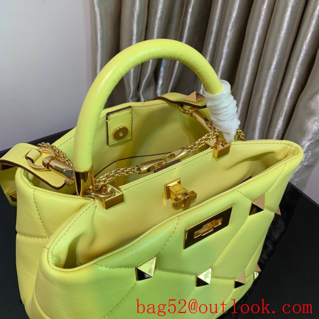 Valentino Large Roman Stud The Handle Bag in Nappa Leather Yellow