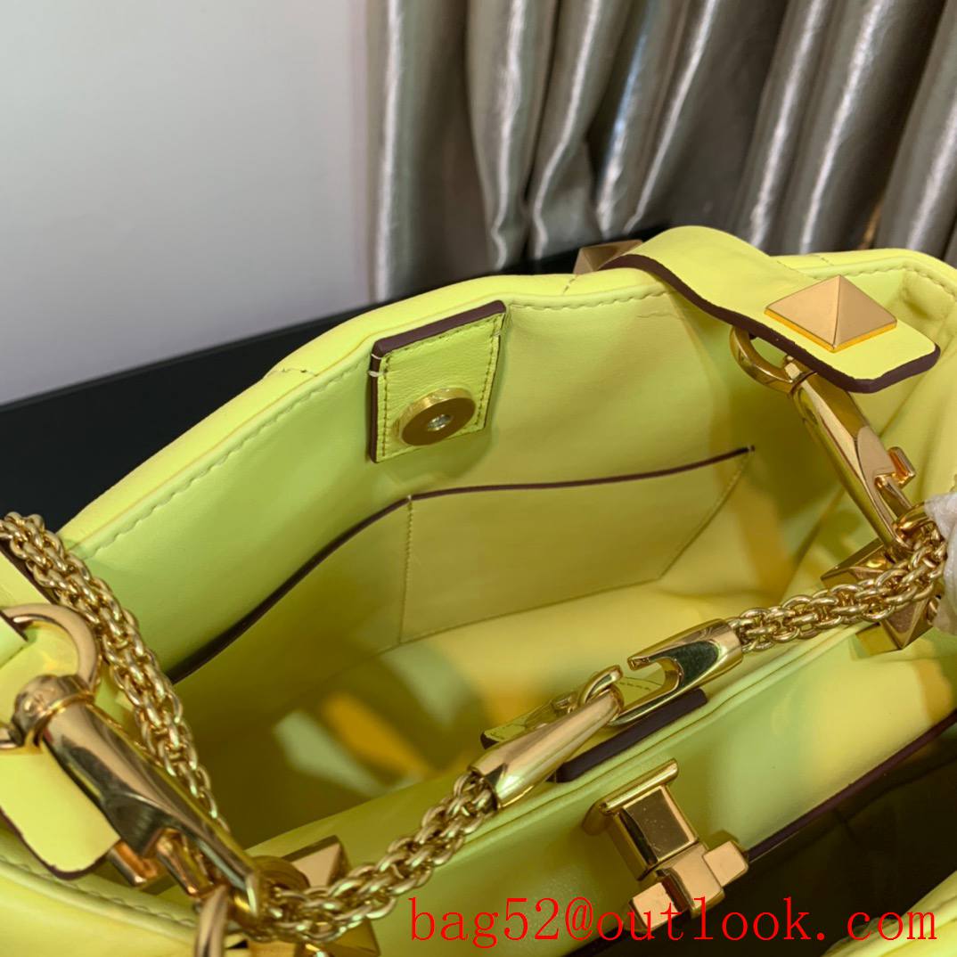 Valentino Large Roman Stud The Handle Bag in Nappa Leather Yellow