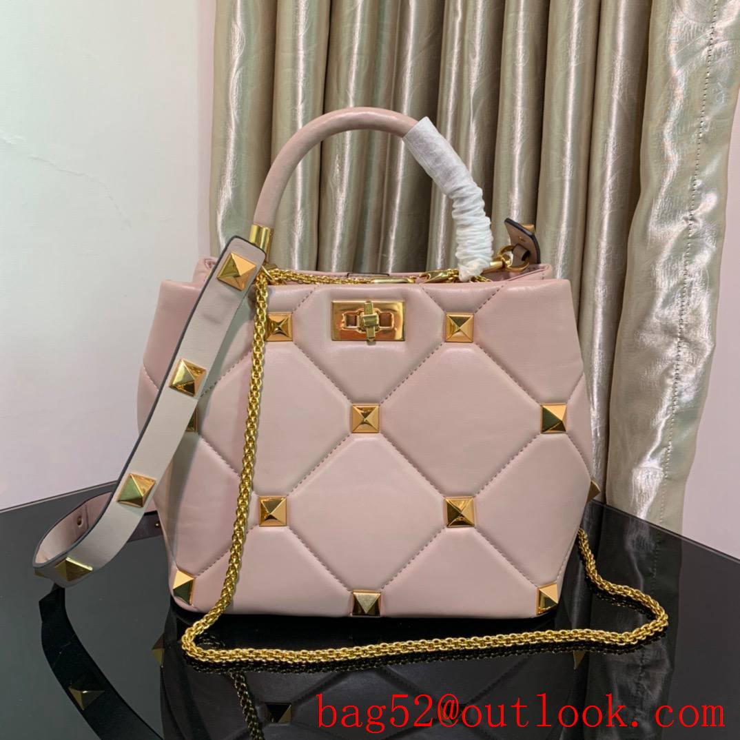 Valentino Large Roman Stud The Handle Bag in Nappa Leather Baby Pink