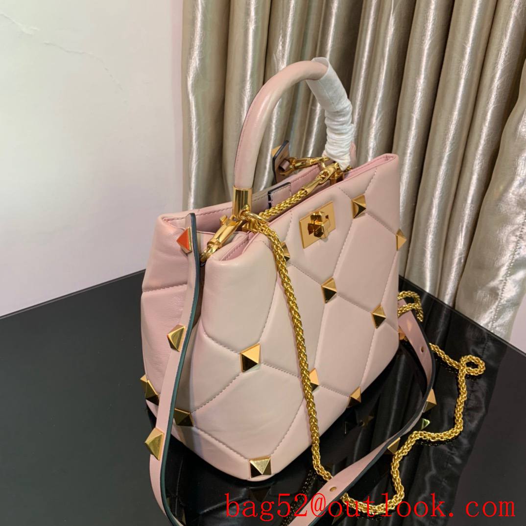 Valentino Large Roman Stud The Handle Bag in Nappa Leather Baby Pink