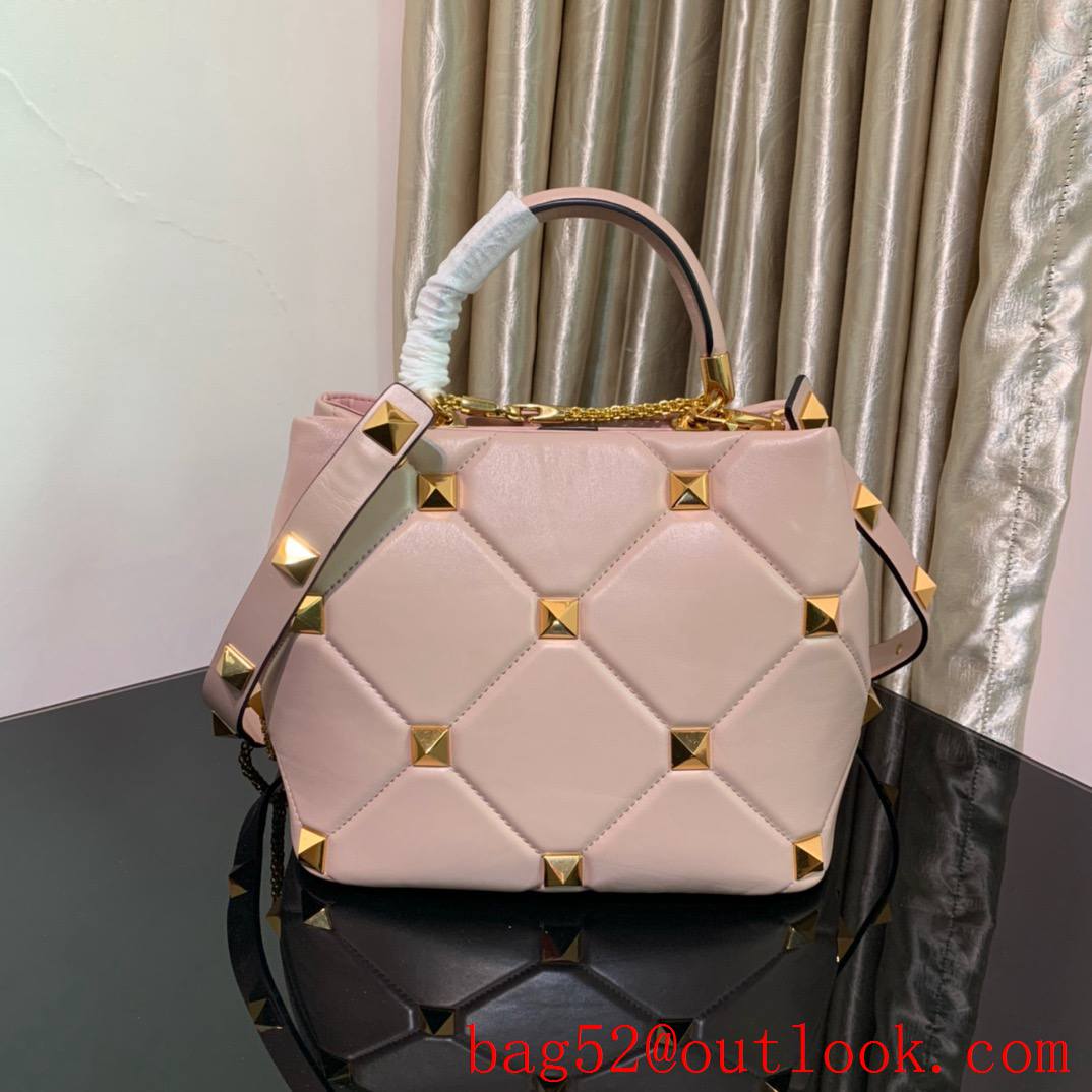 Valentino Large Roman Stud The Handle Bag in Nappa Leather Baby Pink