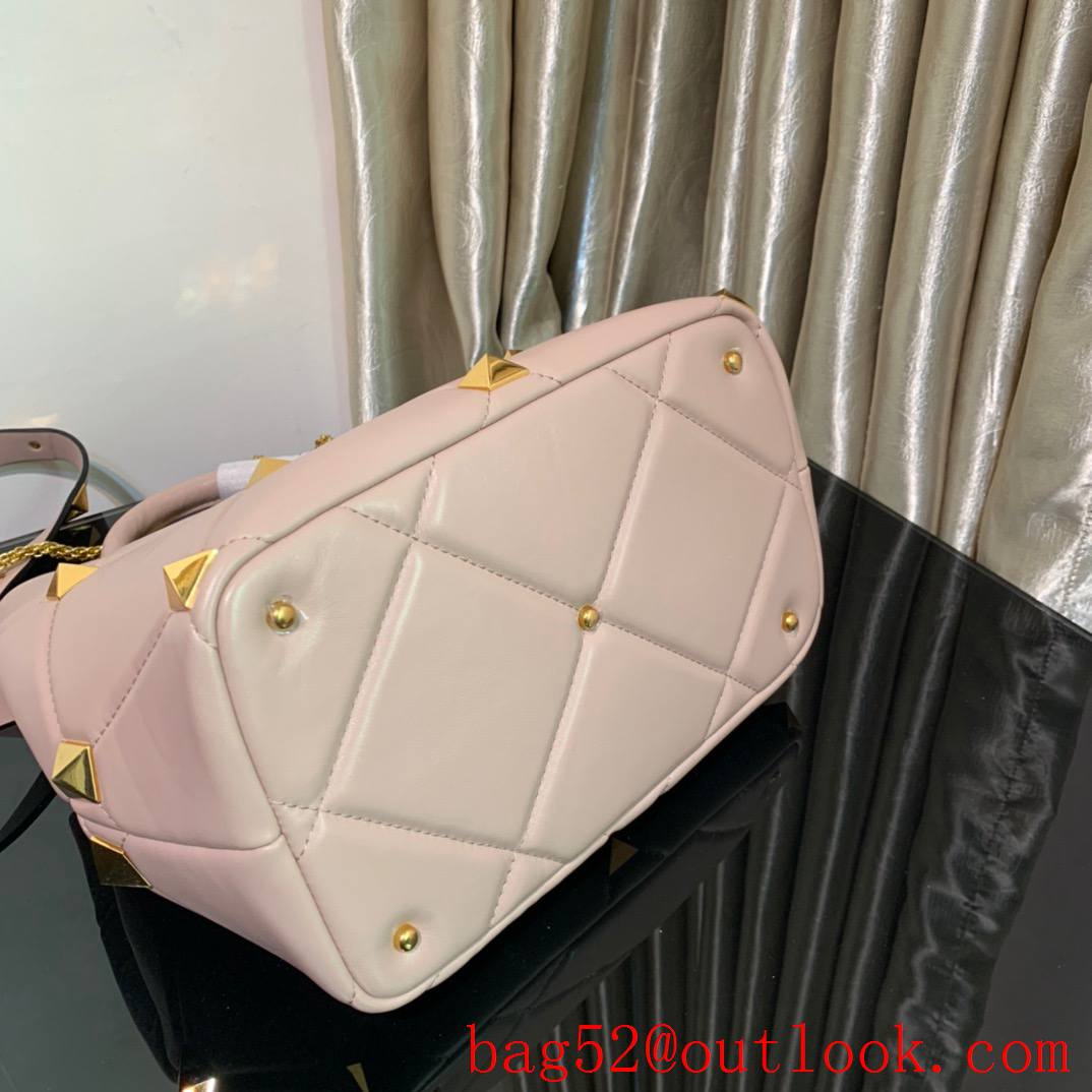 Valentino Large Roman Stud The Handle Bag in Nappa Leather Baby Pink