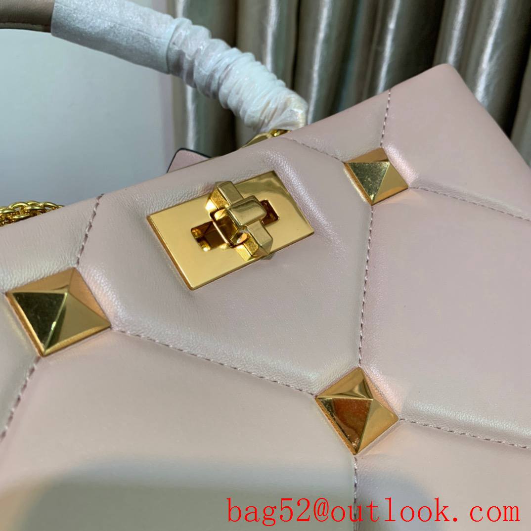 Valentino Large Roman Stud The Handle Bag in Nappa Leather Baby Pink