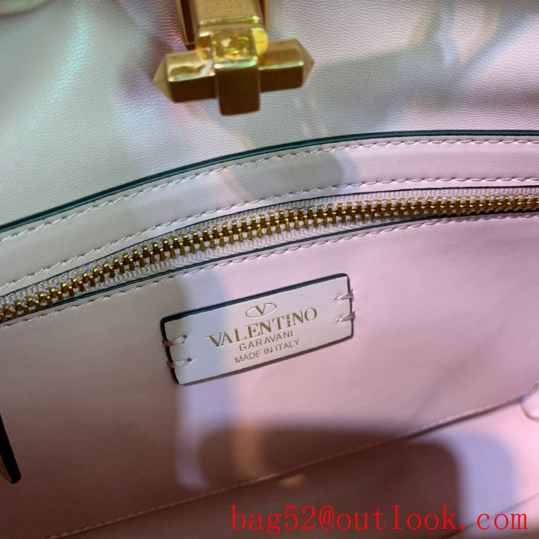 Valentino Large Roman Stud The Handle Bag in Nappa Leather Baby Pink