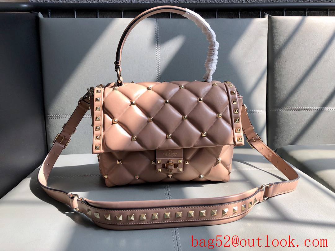 Valentino Rockstud Shoulder Bag Leather Roman Stud Handbag Pink
