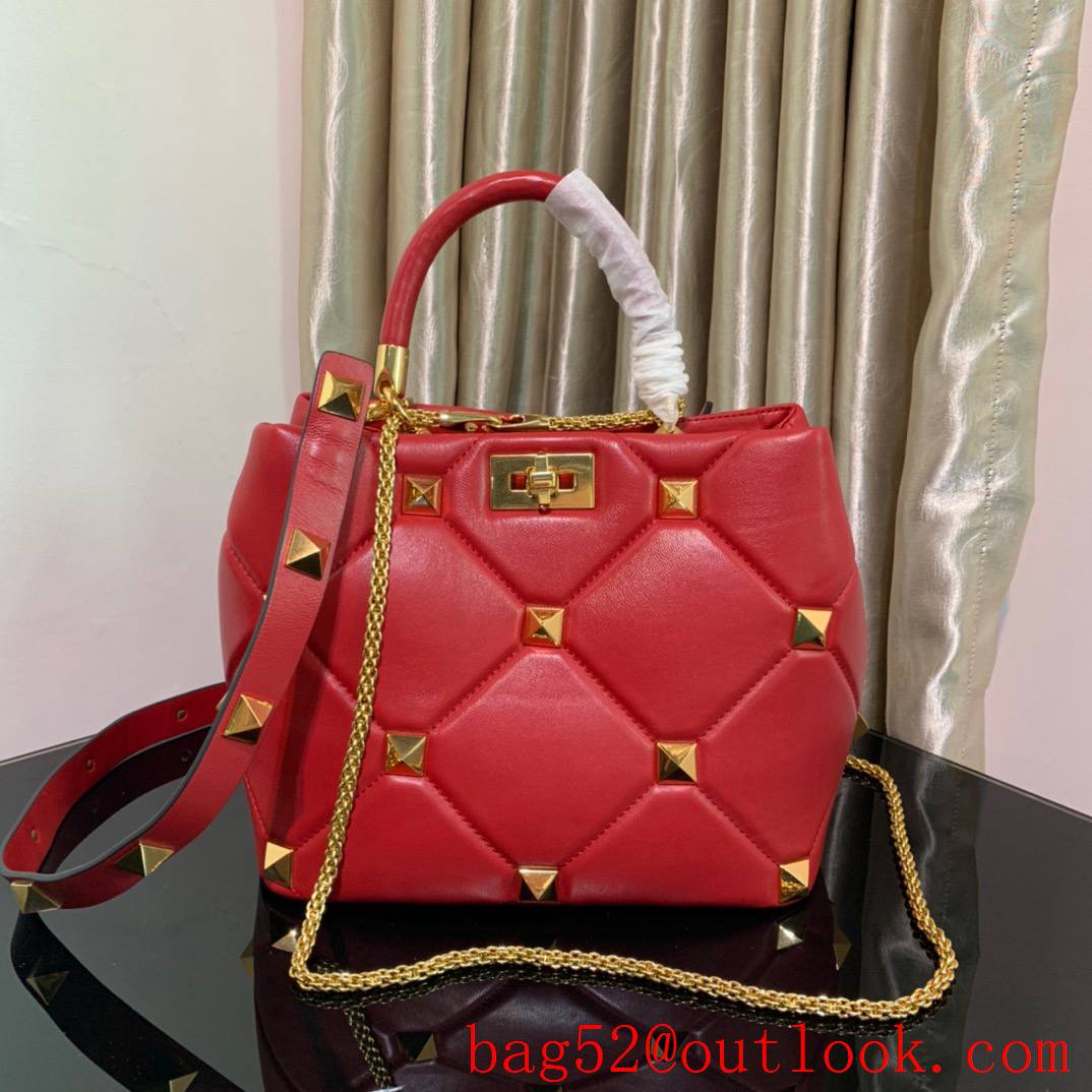 Valentino Large Roman Stud The Handle Bag in Nappa Leather Red