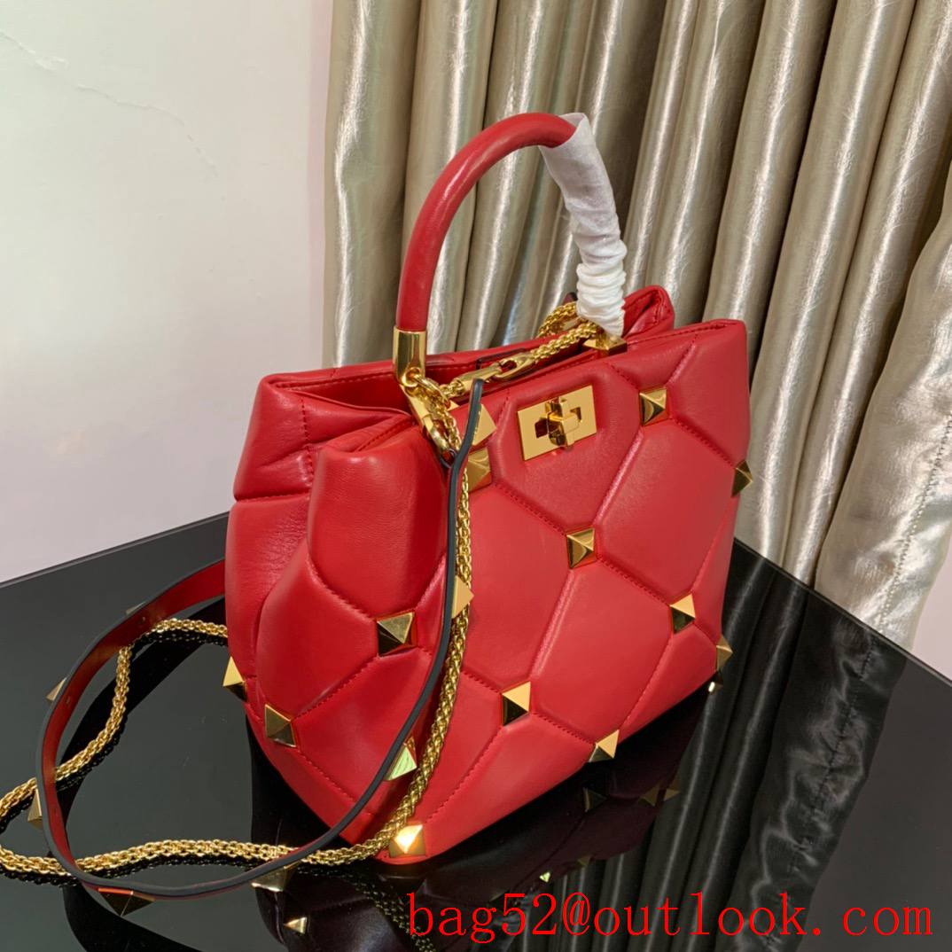 Valentino Large Roman Stud The Handle Bag in Nappa Leather Red