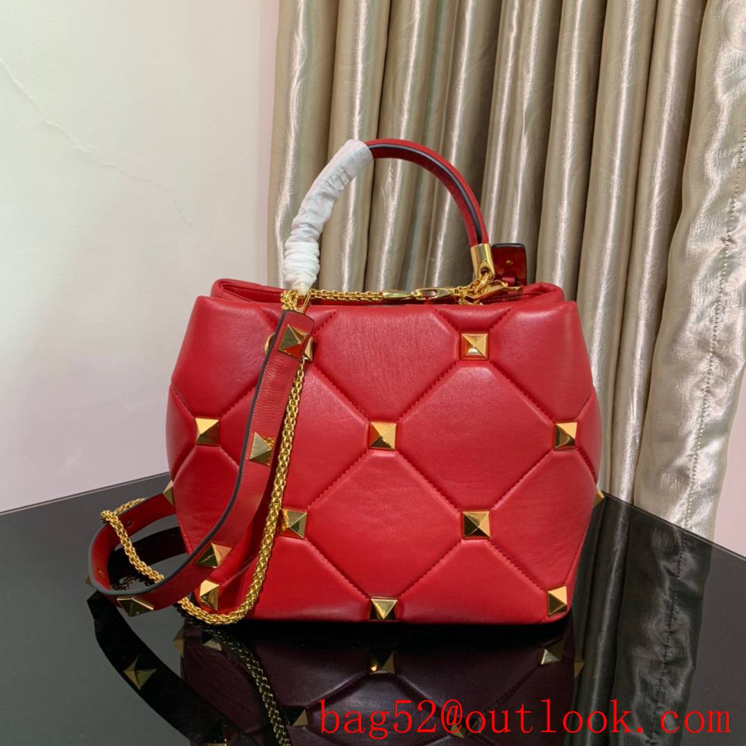 Valentino Large Roman Stud The Handle Bag in Nappa Leather Red