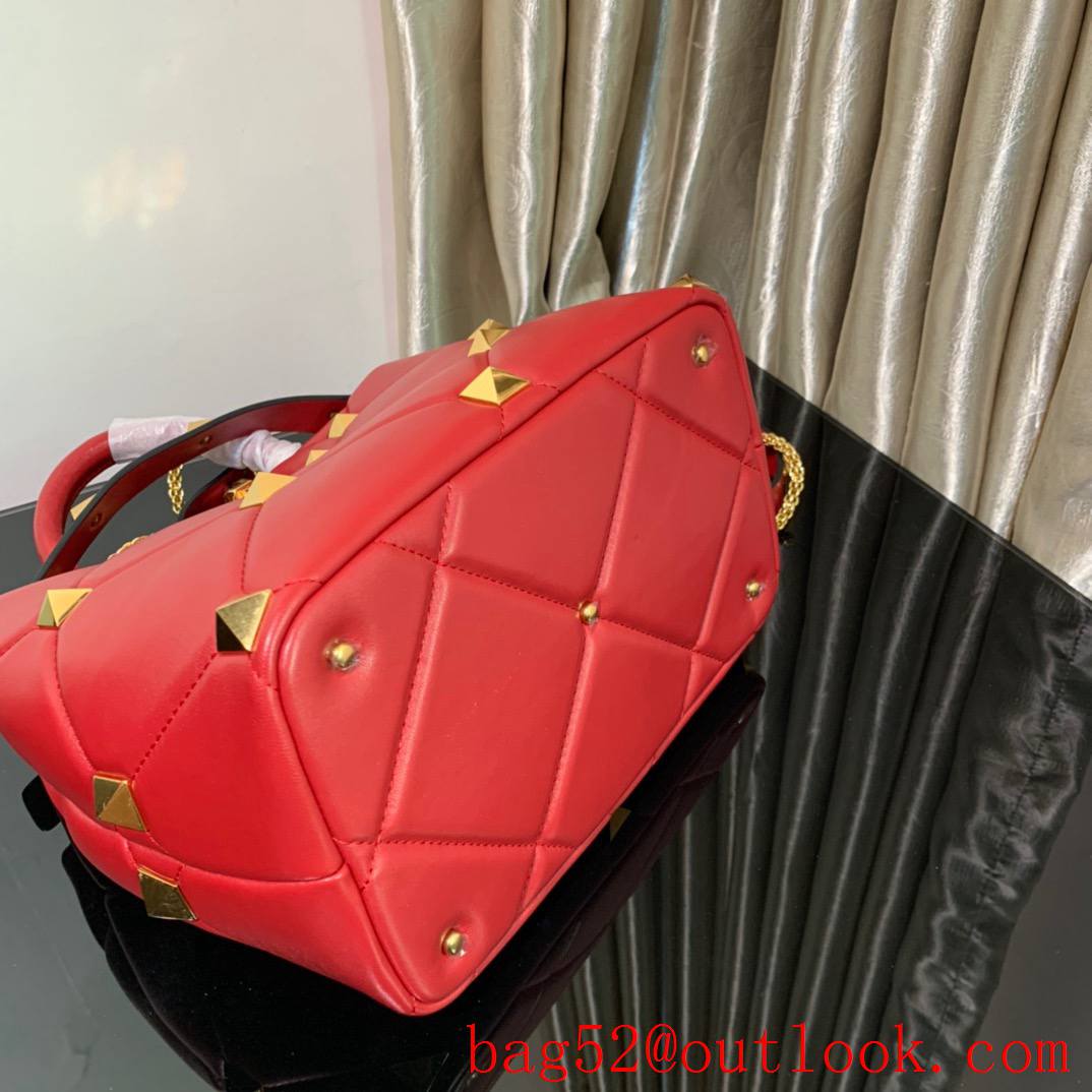 Valentino Large Roman Stud The Handle Bag in Nappa Leather Red