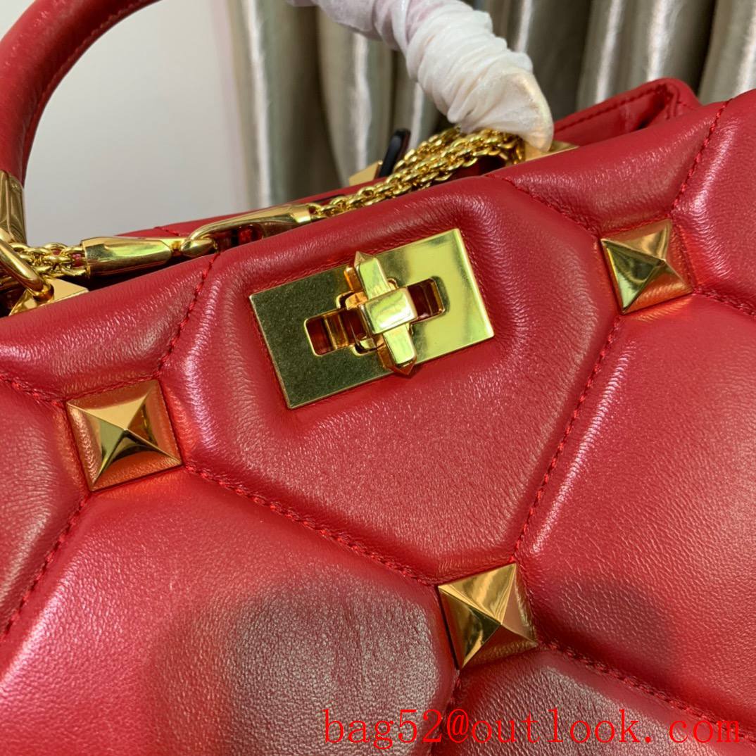 Valentino Large Roman Stud The Handle Bag in Nappa Leather Red