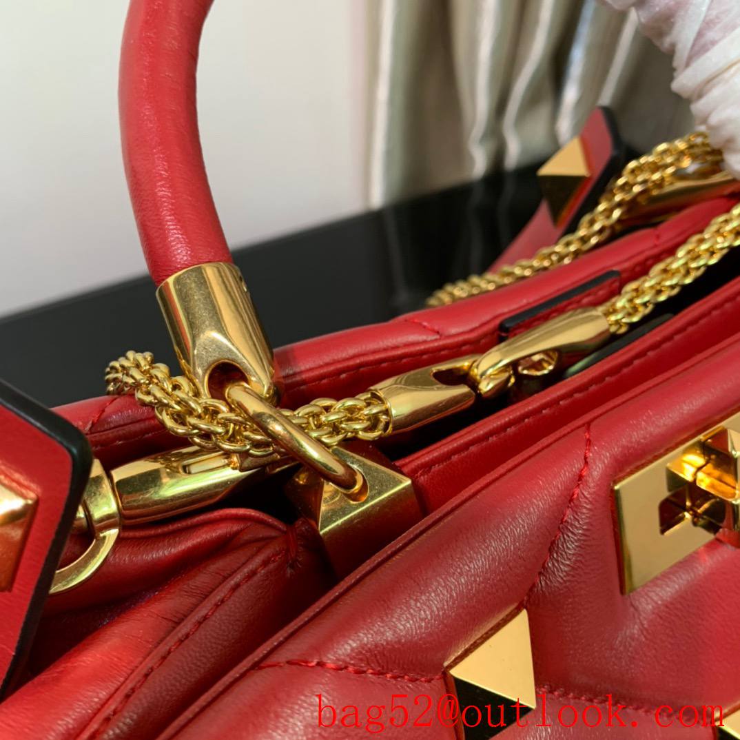 Valentino Large Roman Stud The Handle Bag in Nappa Leather Red