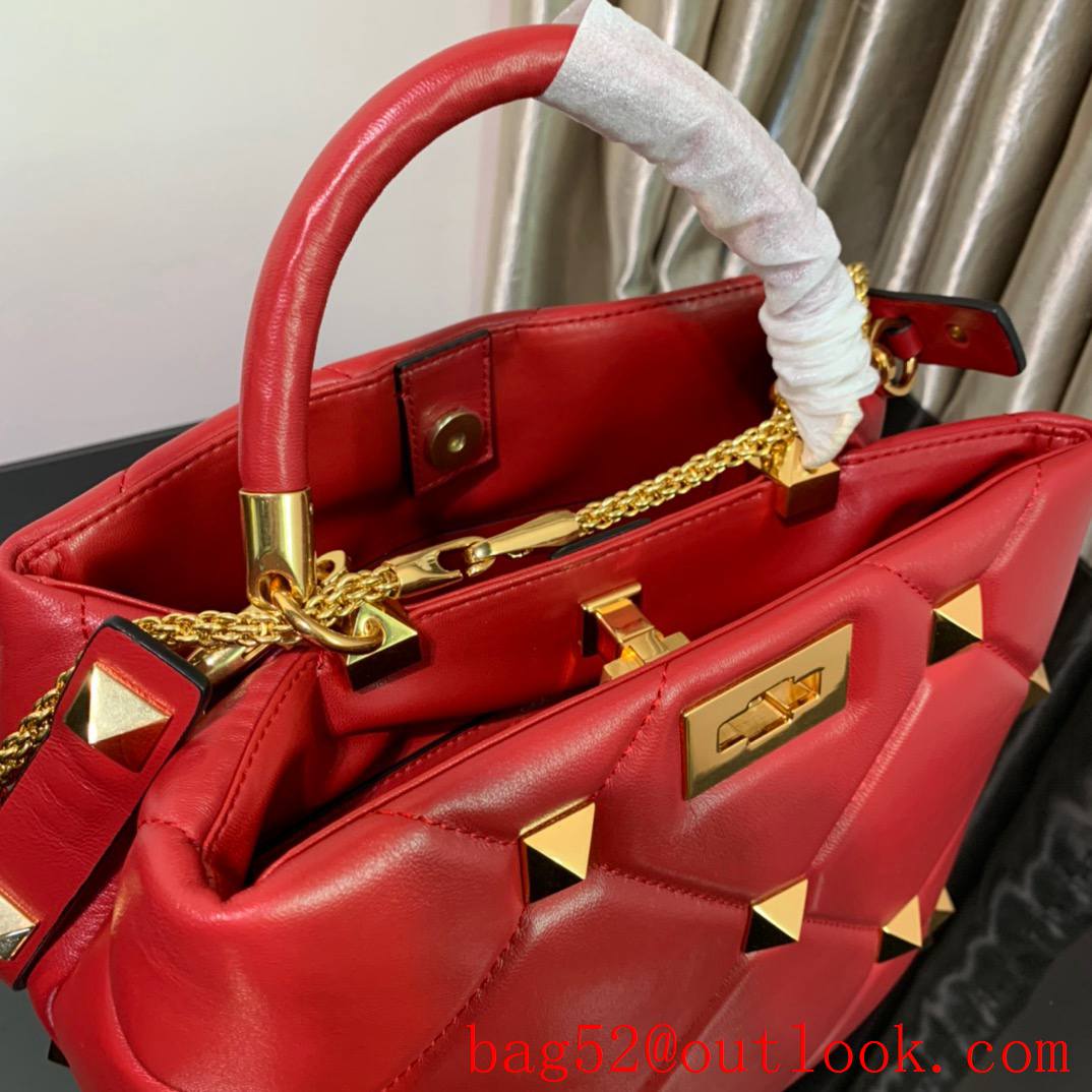 Valentino Large Roman Stud The Handle Bag in Nappa Leather Red