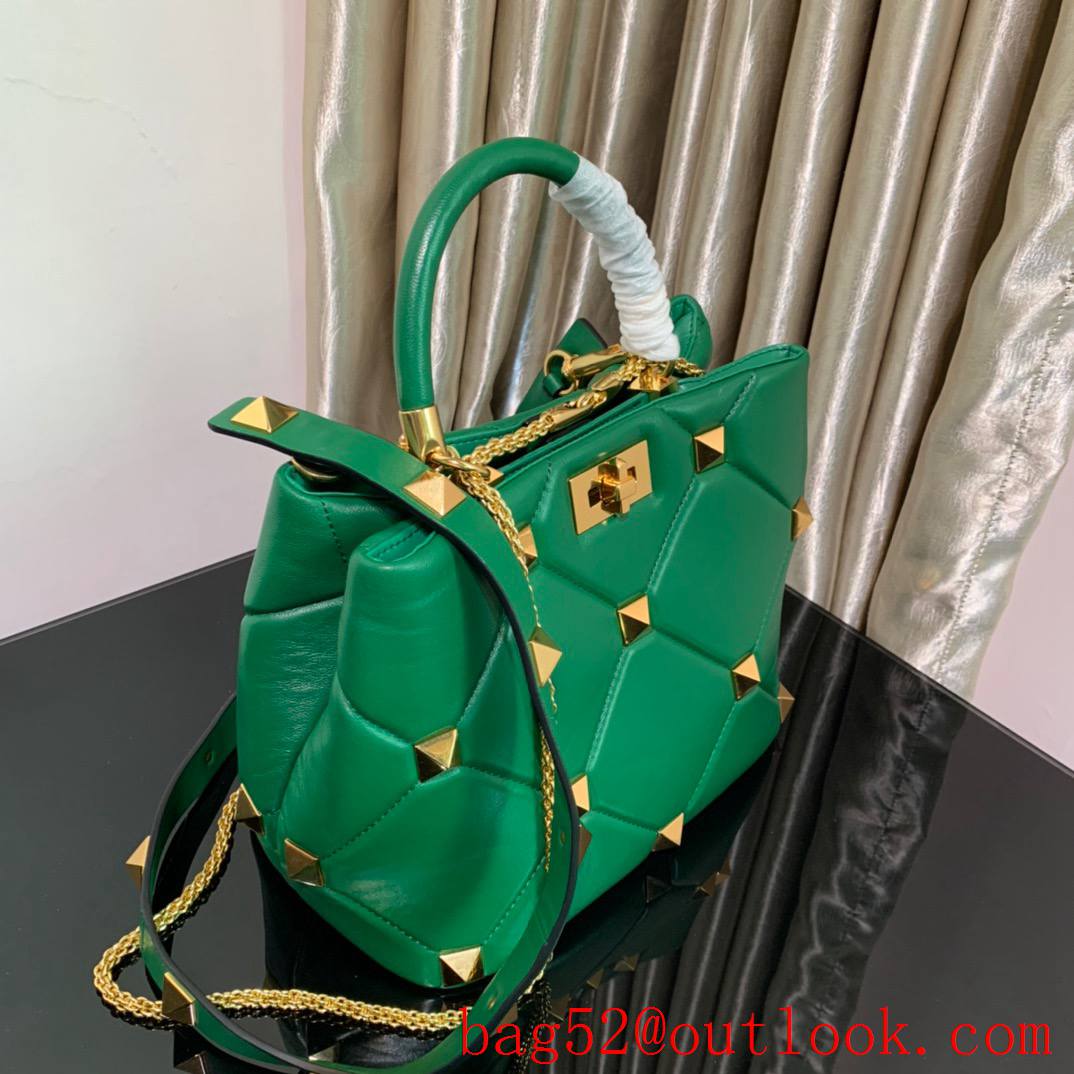 Valentino Large Roman Stud The Handle Bag in Nappa Leather Green
