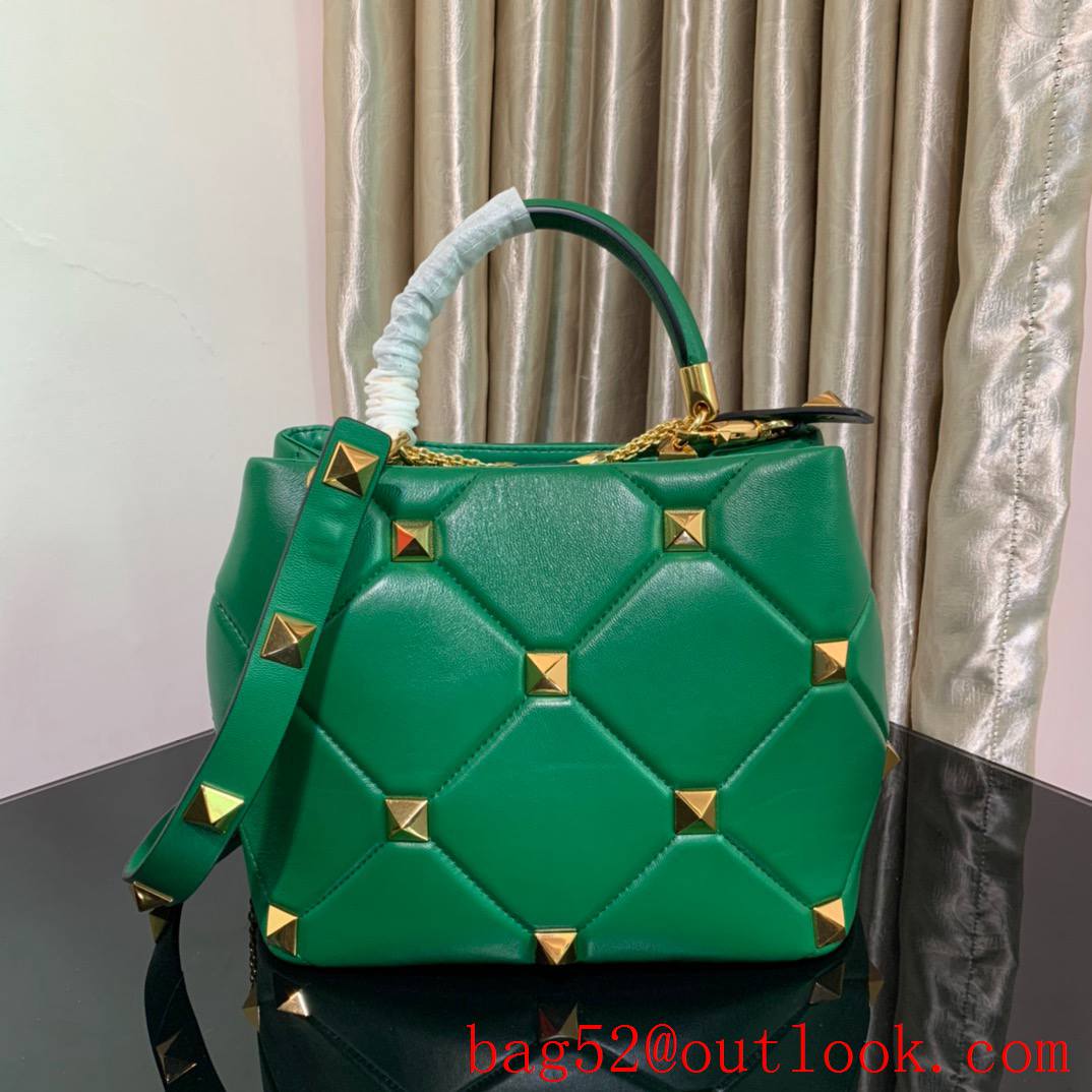 Valentino Large Roman Stud The Handle Bag in Nappa Leather Green