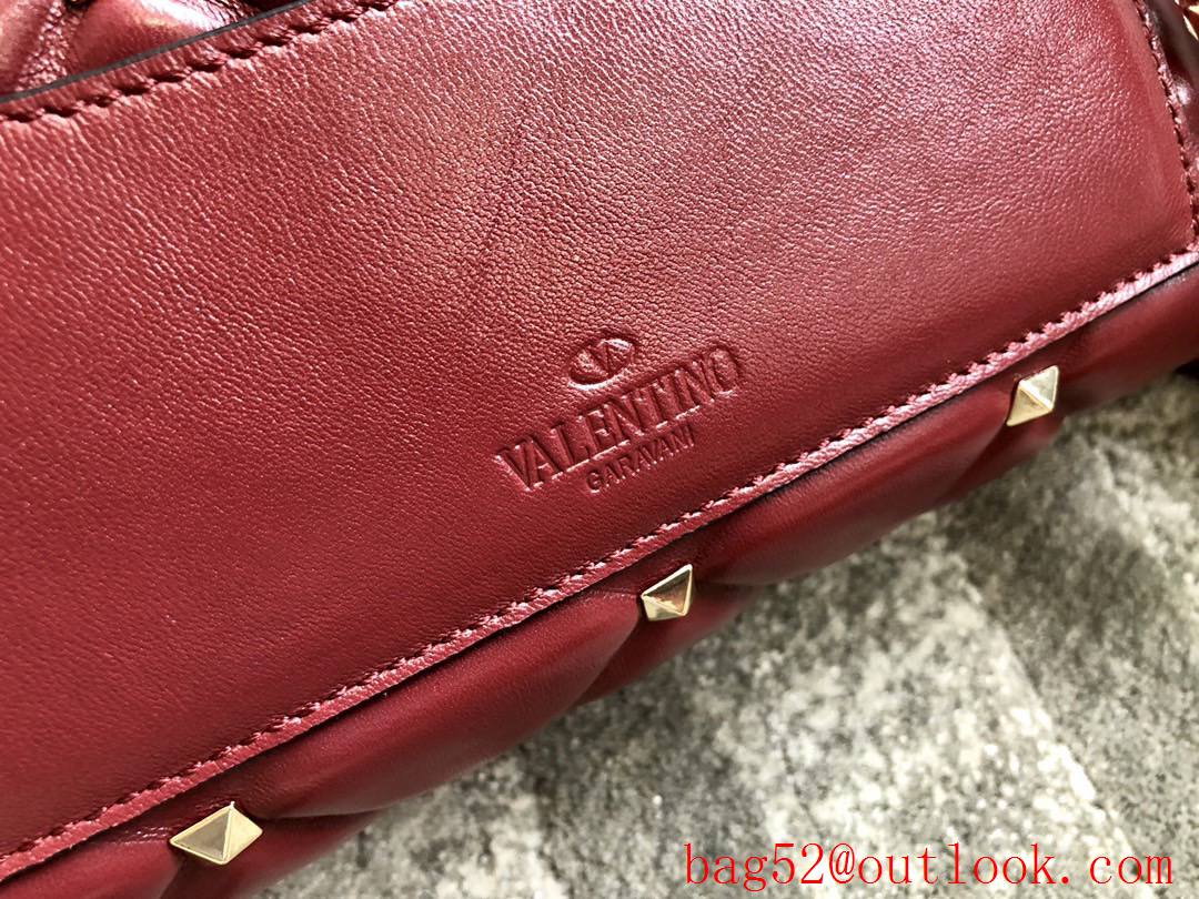 Valentino Rockstud Shoulder Bag Lambskin Roman Stud Clutch Handbag Wine