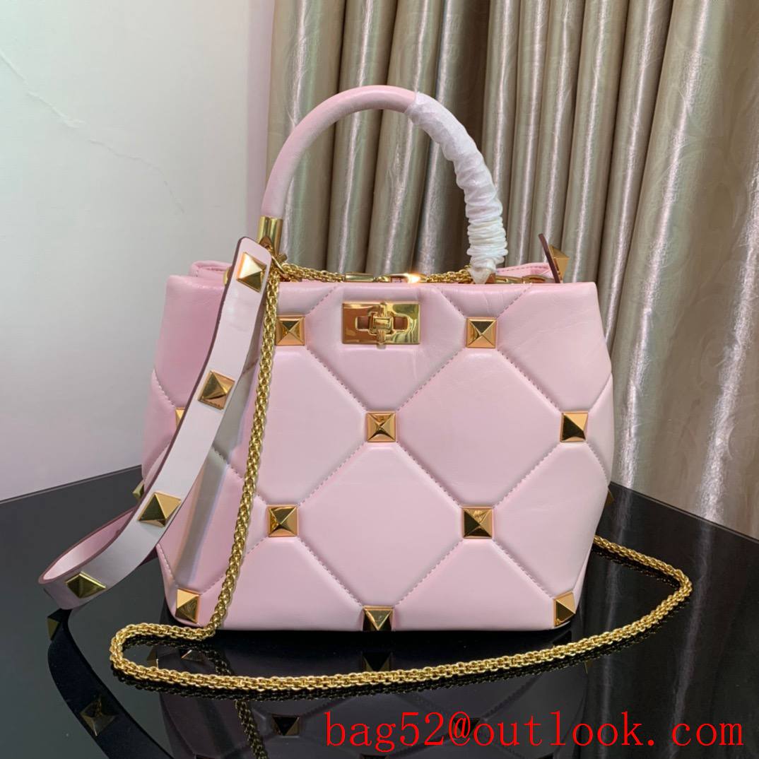Valentino Large Roman Stud The Handle Bag in Nappa Leather Pink