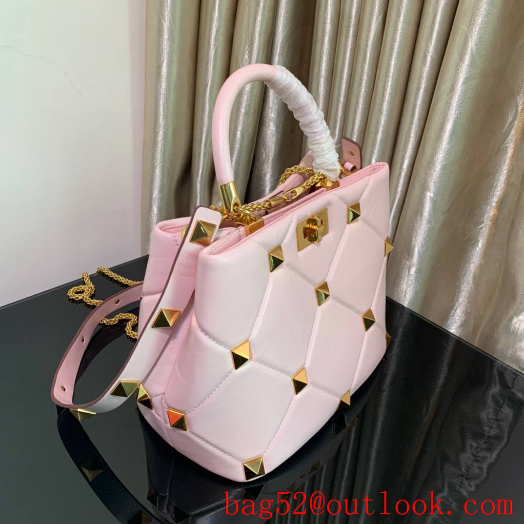 Valentino Large Roman Stud The Handle Bag in Nappa Leather Pink