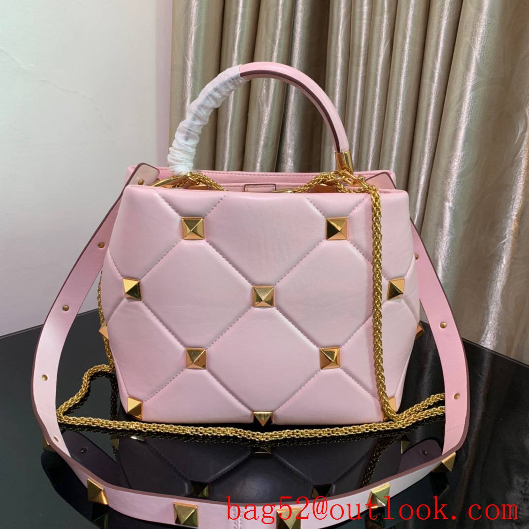 Valentino Large Roman Stud The Handle Bag in Nappa Leather Pink