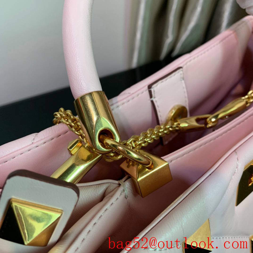 Valentino Large Roman Stud The Handle Bag in Nappa Leather Pink