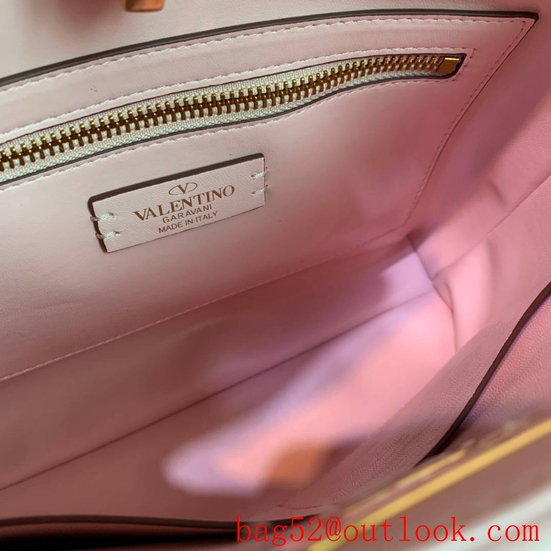 Valentino Large Roman Stud The Handle Bag in Nappa Leather Pink