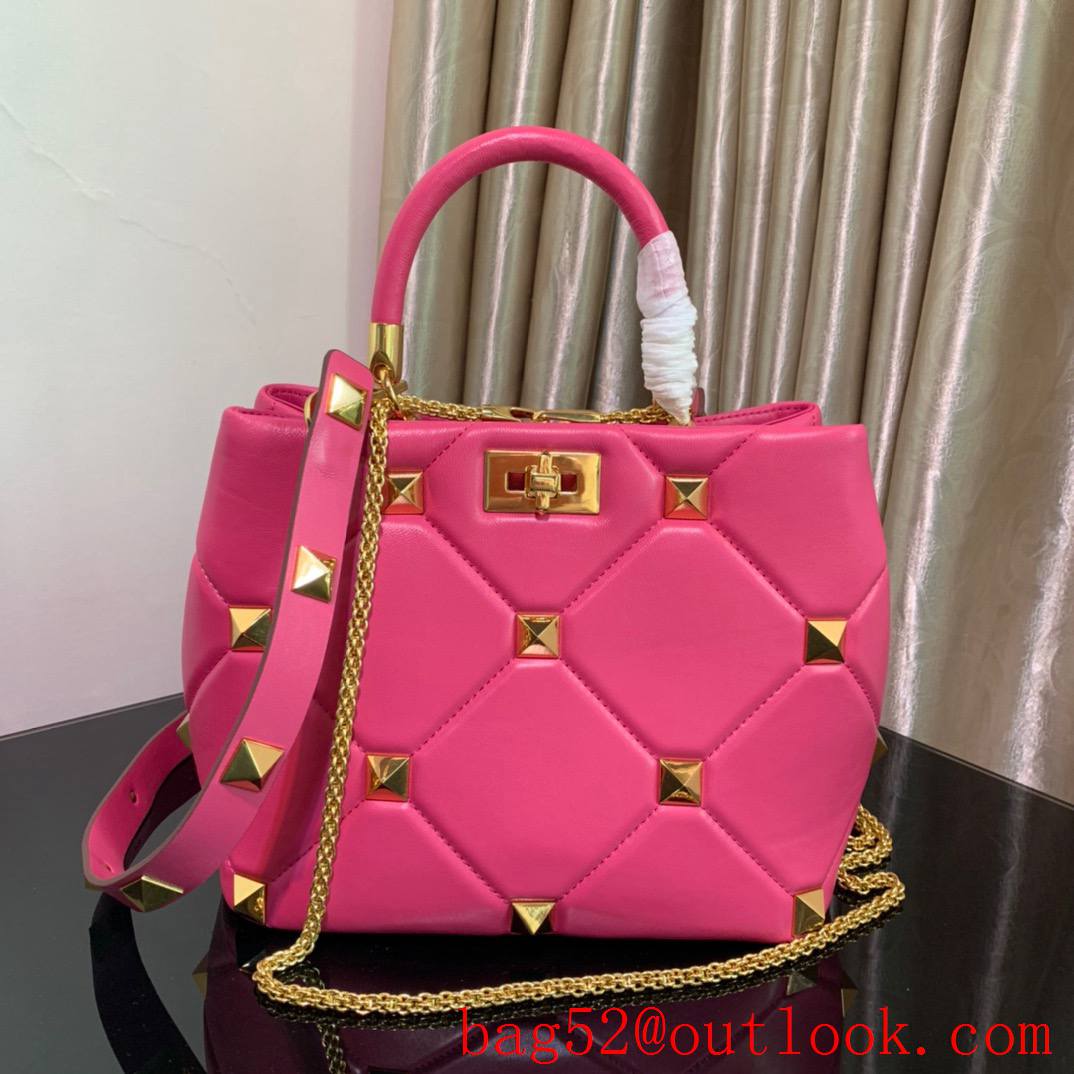 Valentino Large Roman Stud The Handle Bag in Nappa Leather Rose