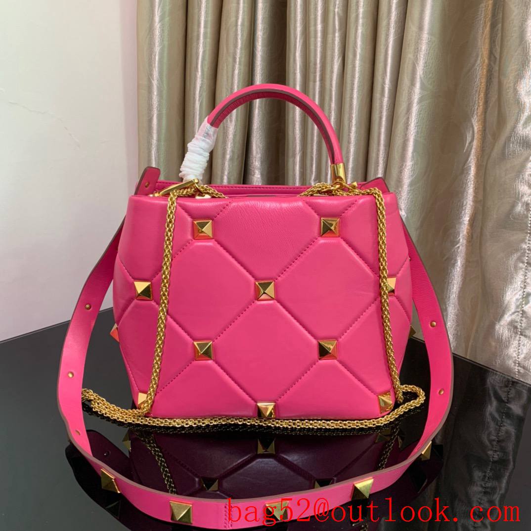 Valentino Large Roman Stud The Handle Bag in Nappa Leather Rose