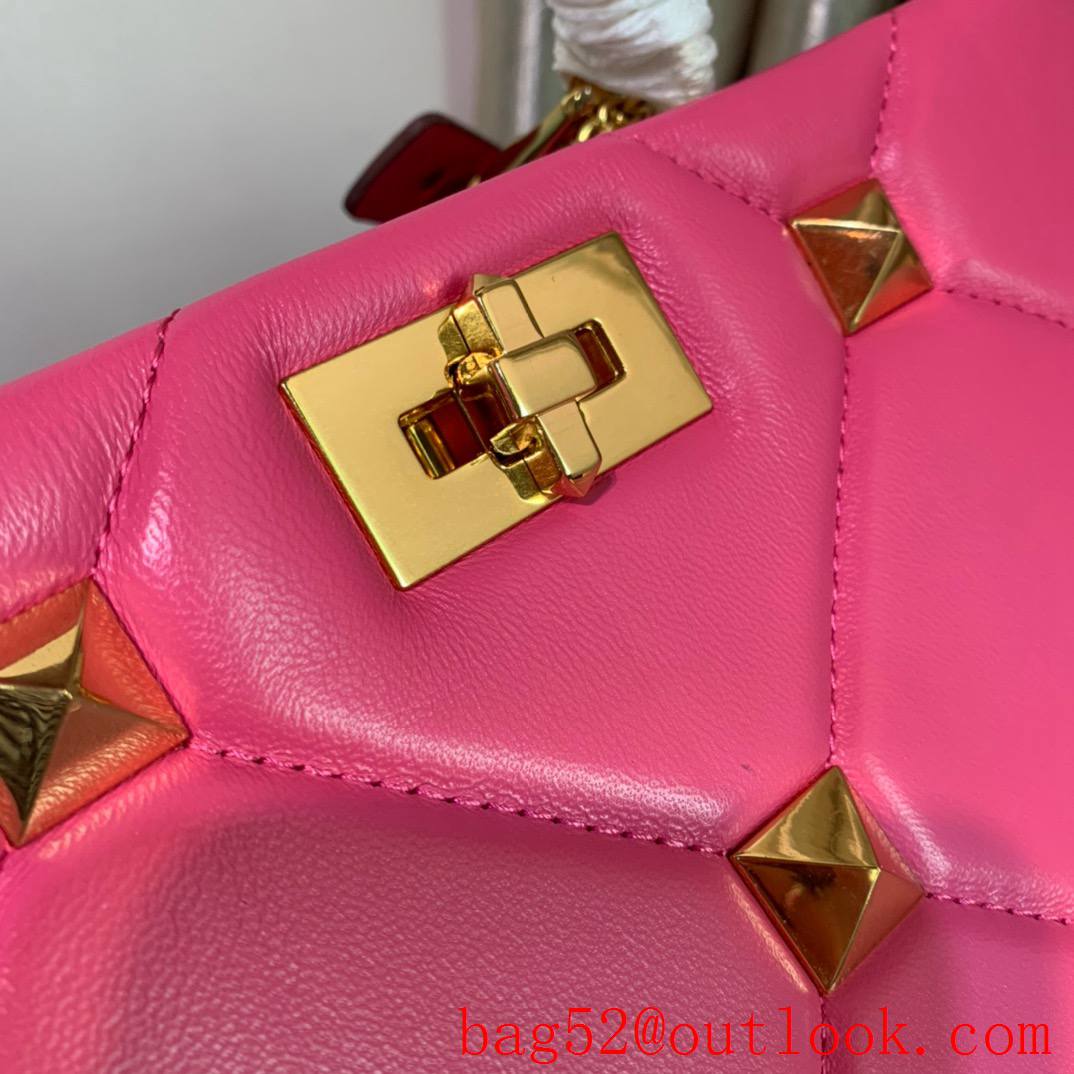 Valentino Large Roman Stud The Handle Bag in Nappa Leather Rose