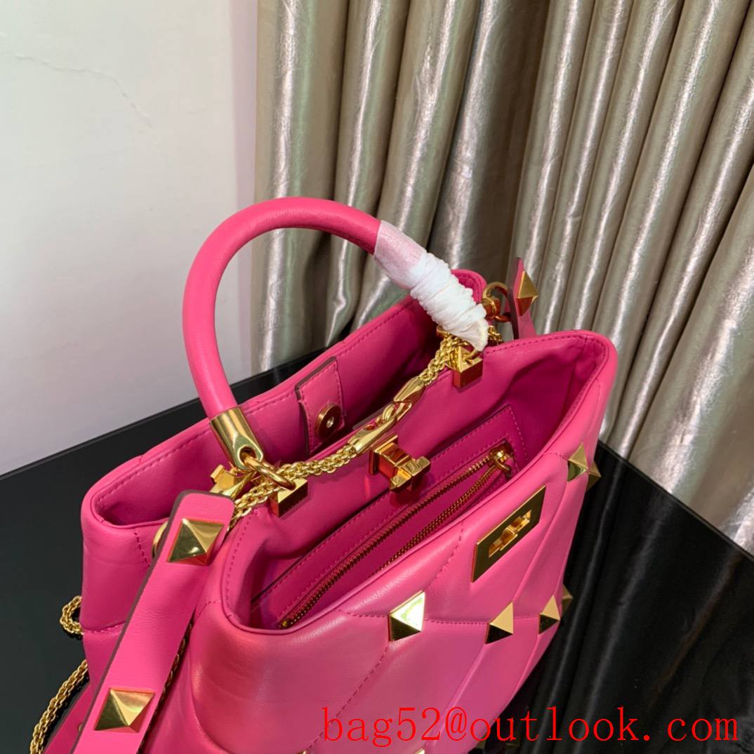 Valentino Large Roman Stud The Handle Bag in Nappa Leather Rose