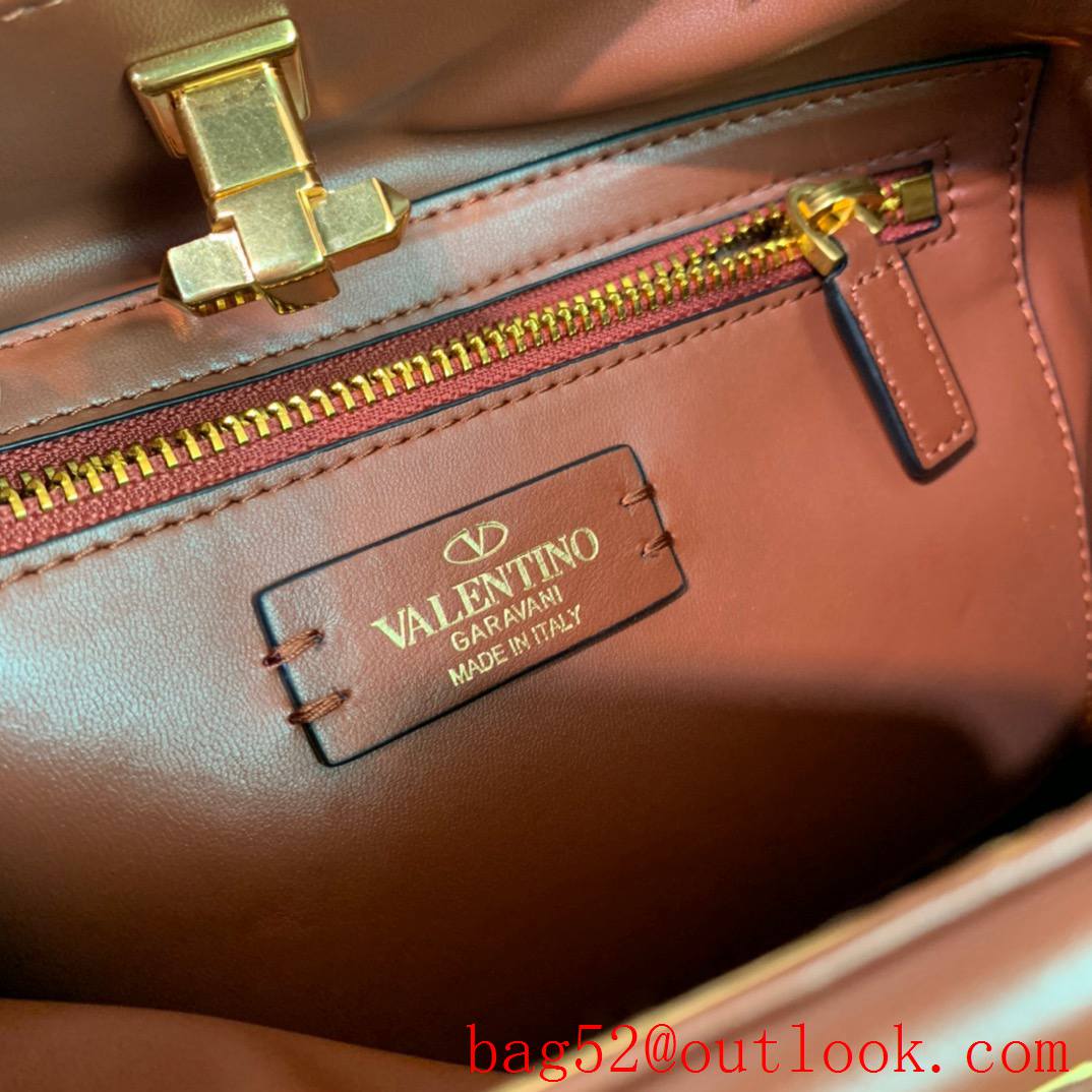 Valentino Large Roman Stud The Handle Bag in Nappa Leather Brown