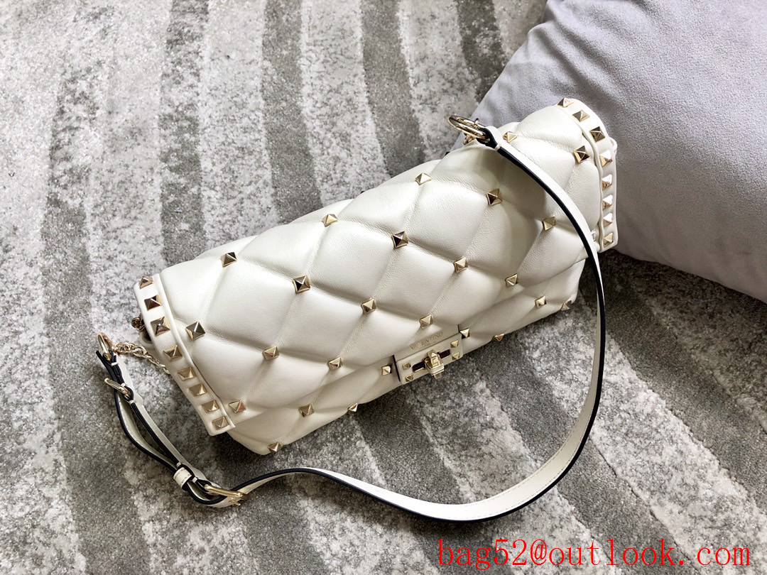Valentino Rockstud Shoulder Bag Lambskin Roman Stud Clutch Handbag White