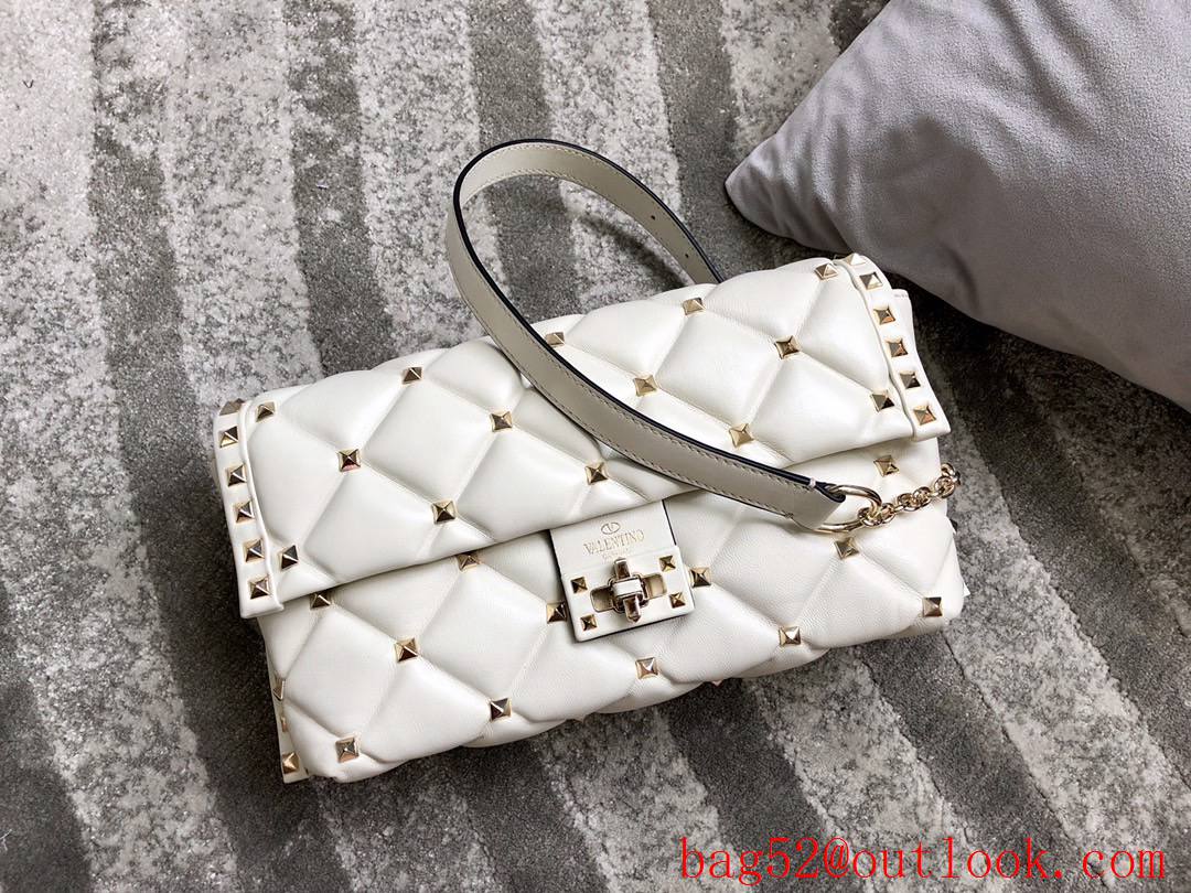 Valentino Rockstud Shoulder Bag Lambskin Roman Stud Clutch Handbag White
