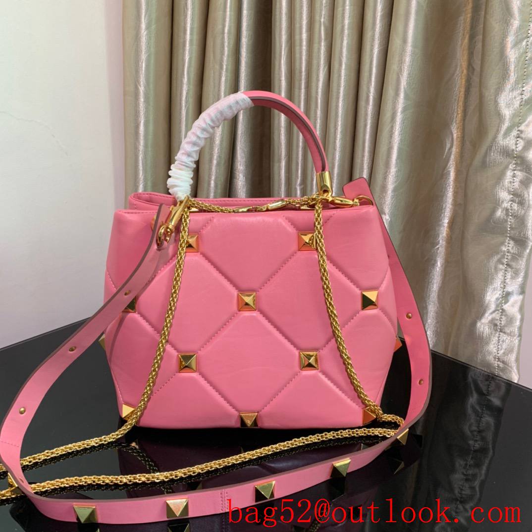 Valentino Large Roman Stud The Handle Bag in Nappa Leather Watermelon