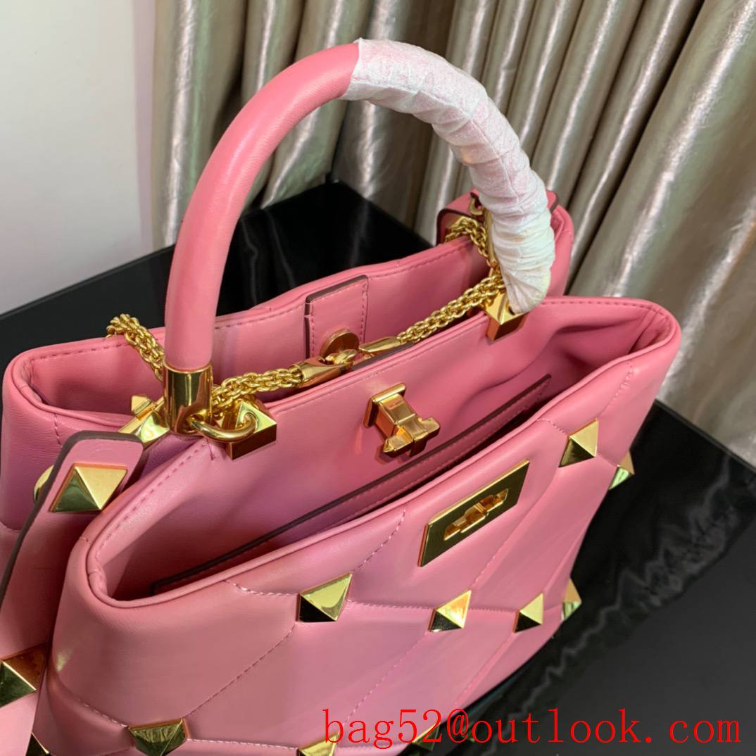 Valentino Large Roman Stud The Handle Bag in Nappa Leather Watermelon