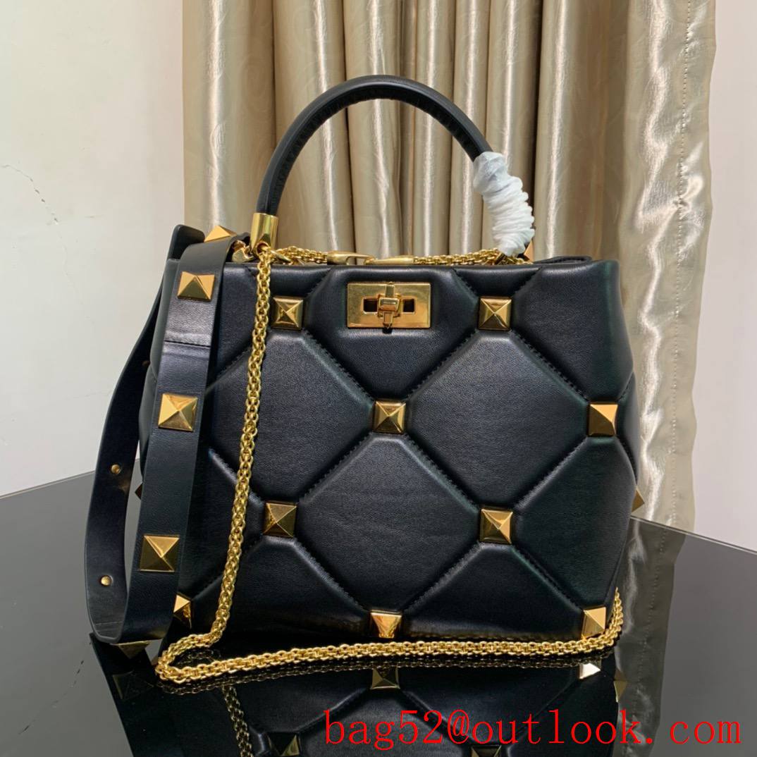 Valentino Large Roman Stud The Handle Bag in Nappa Leather Gold Studs