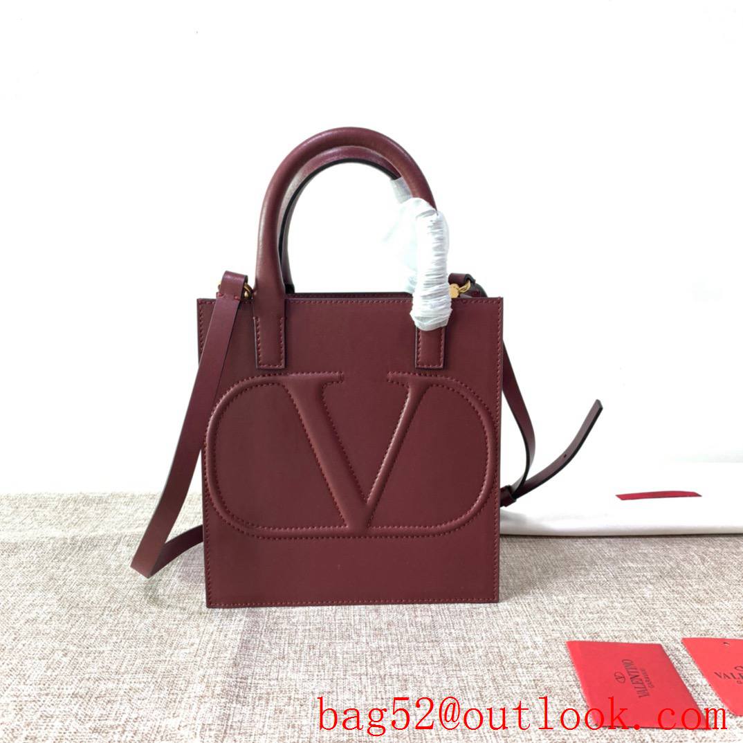 Valentino Small Vlogo Walk Calfskin Tote Handbag Shoulder Bag Rubin