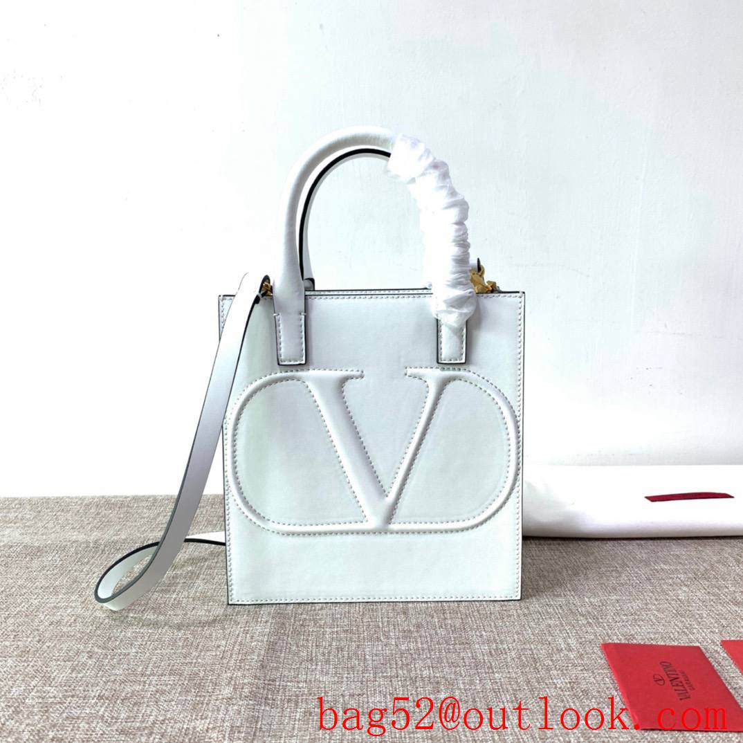 Valentino Small Vlogo Walk Calfskin Tote Handbag Shoulder Bag White