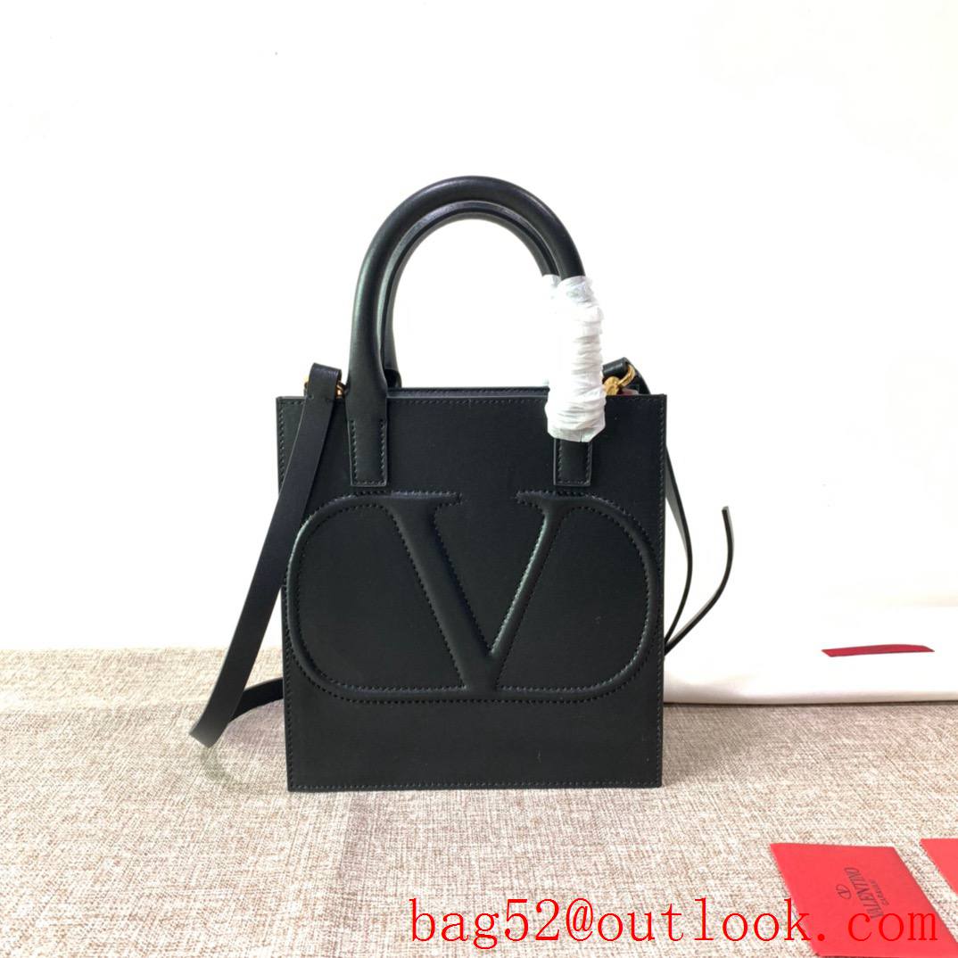 Valentino Small Vlogo Walk Calfskin Tote Handbag Shoulder Bag Black