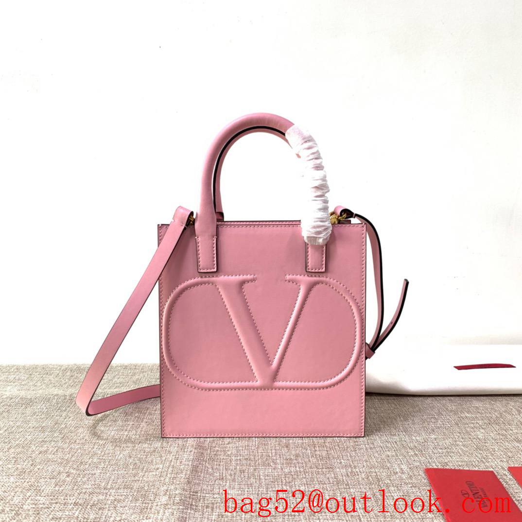 Valentino Small Vlogo Walk Calfskin Tote Handbag Shoulder Bag Pink