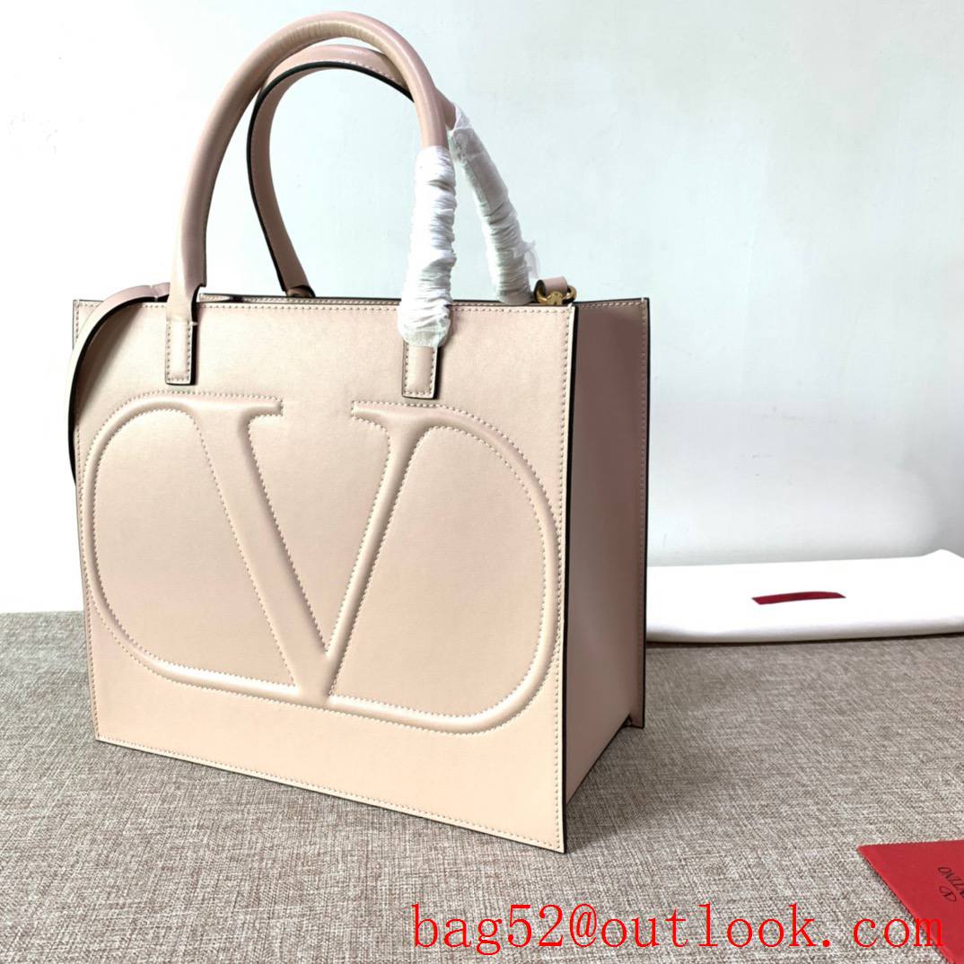 Valentino Large Vlogo Walk Calfskin Tote Handbag Shoulder Bag Tan