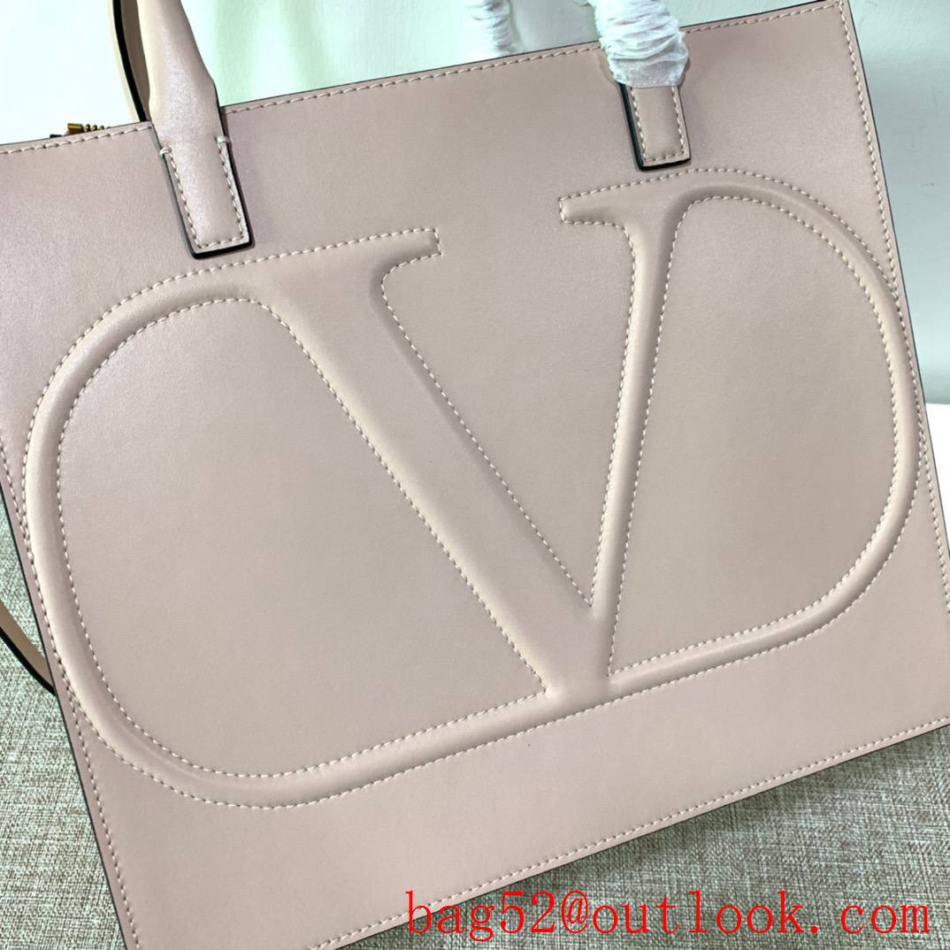 Valentino Large Vlogo Walk Calfskin Tote Handbag Shoulder Bag Tan