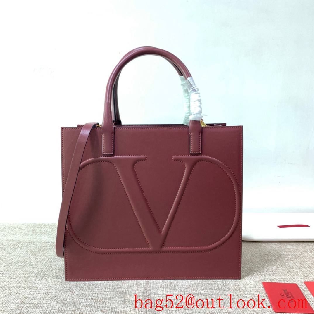 Valentino Large Vlogo Walk Calfskin Tote Handbag Shoulder Bag Rubin