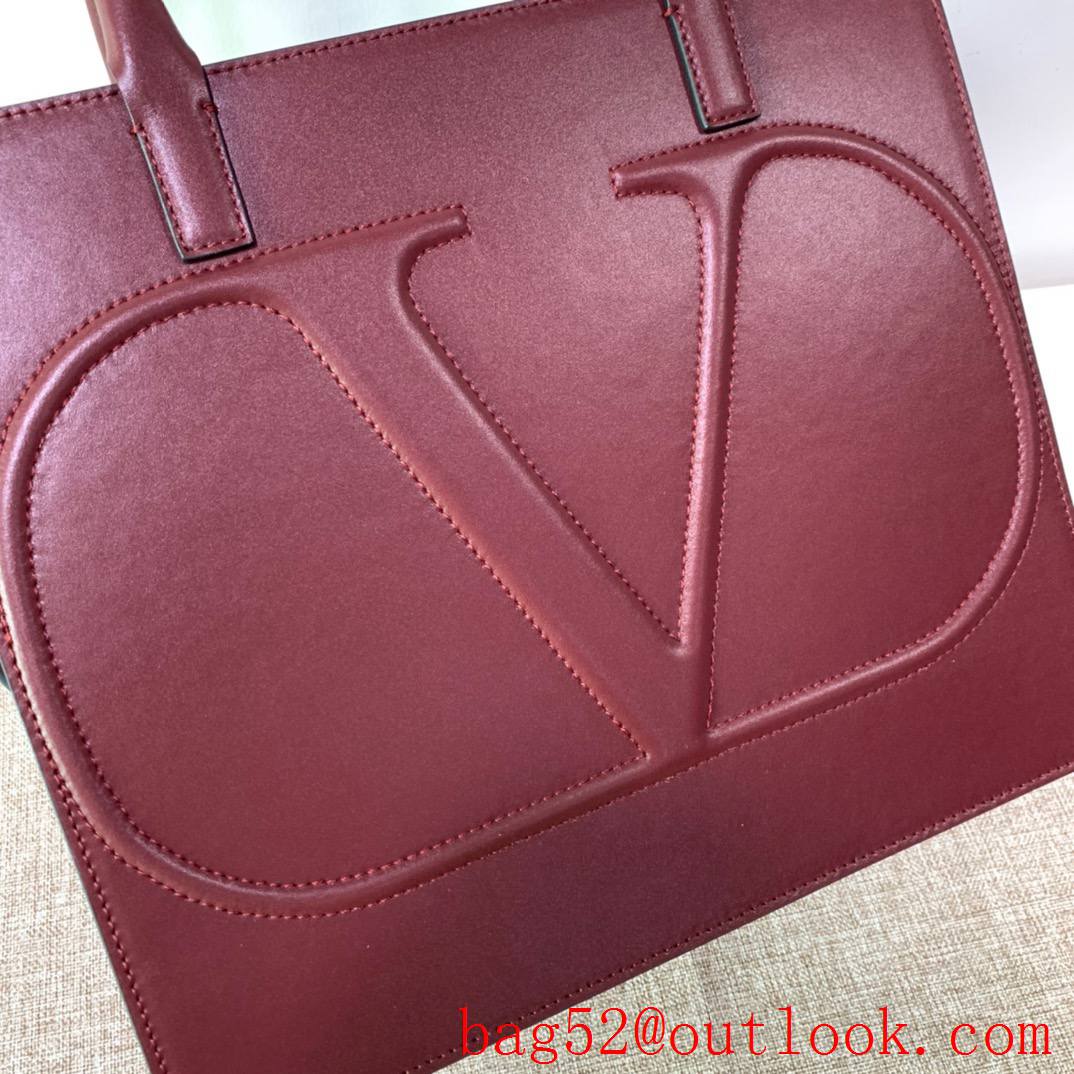 Valentino Large Vlogo Walk Calfskin Tote Handbag Shoulder Bag Rubin