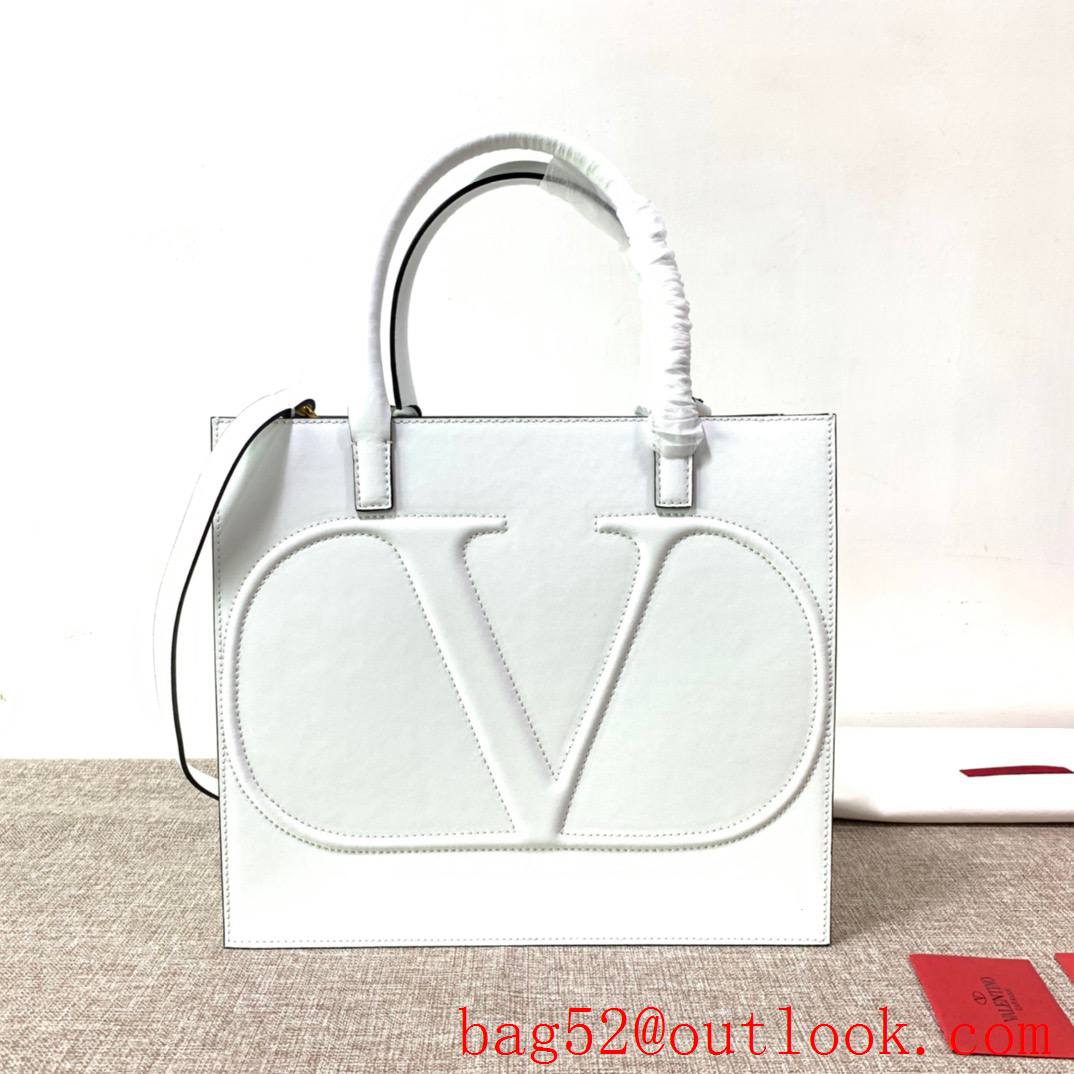 Valentino Large Vlogo Walk Calfskin Tote Handbag Shoulder Bag White