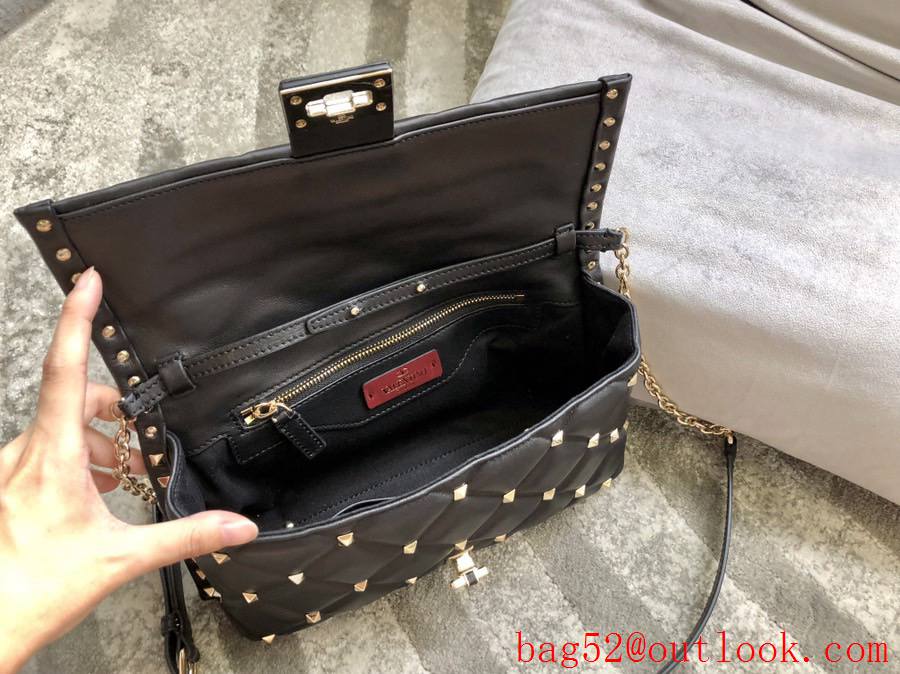 Valentino Rockstud Shoulder Bag Lambskin Roman Stud Clutch Handbag Black